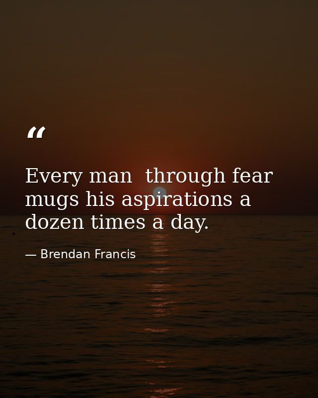 Every man  through fear  mugs his aspirations a dozen times a day. — Brendan Francis