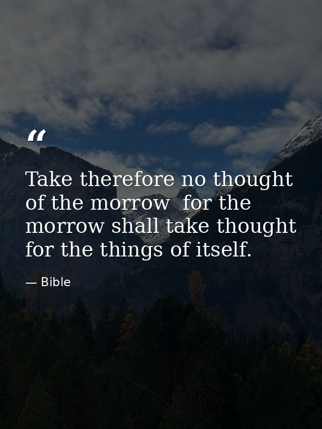 Take therefore no thought of the morrow  for the morrow shall take thought for the things of itself. — Bible