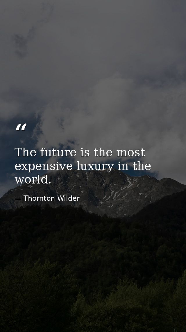 The future is the most expensive luxury in the world. — Thornton Wilder