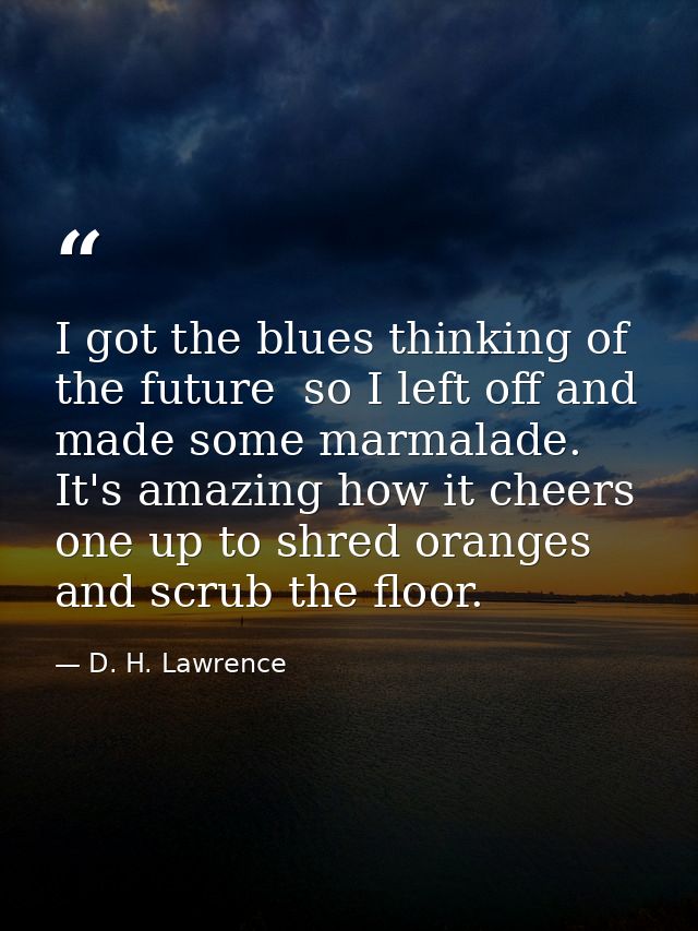 I got the blues thinking of the future  so I left off and made some marmalade. It's amazing how it cheers one up to shre — D. H. Lawrence