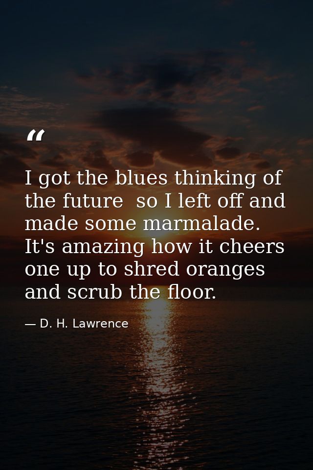 I got the blues thinking of the future  so I left off and made some marmalade. It's amazing how it cheers one up to shre — D. H. Lawrence