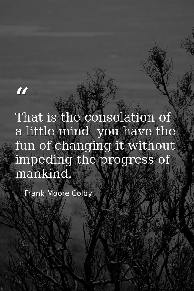 That is the consolation of a little mind  you have the fun of changing it without impeding the progress of mankind. — Frank Moore Colby