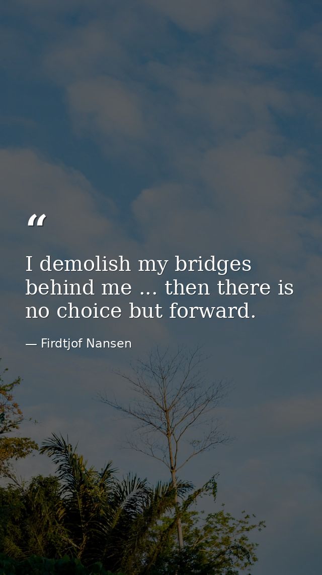I demolish my bridges behind me ... then there is no choice but forward. — Firdtjof Nansen