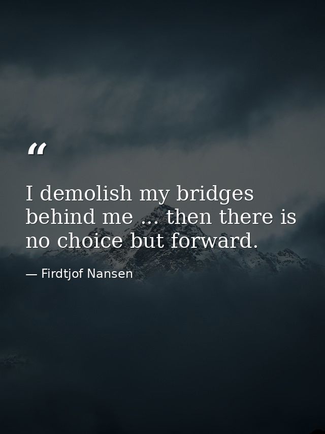 I demolish my bridges behind me ... then there is no choice but forward. — Firdtjof Nansen