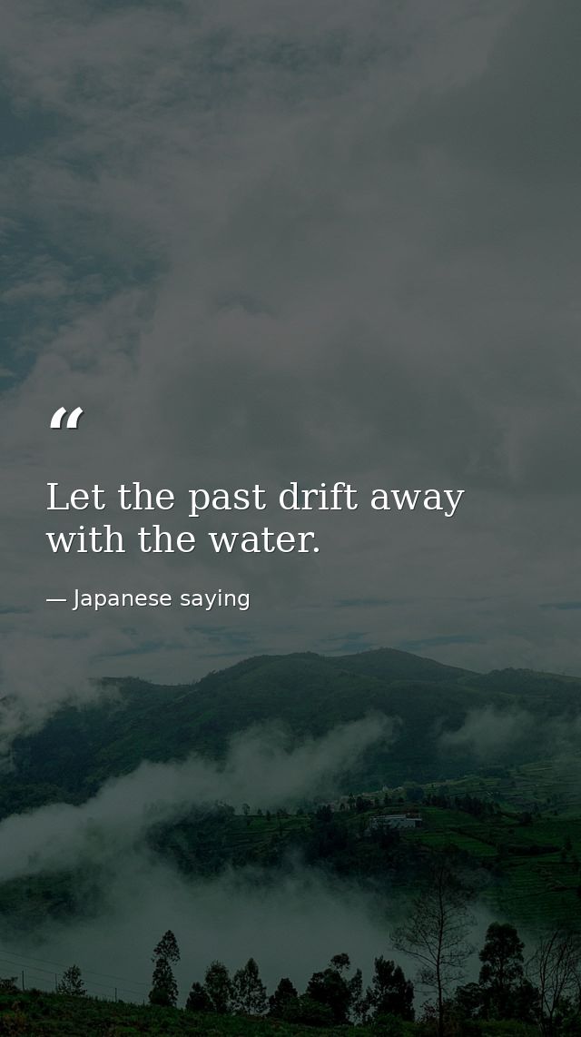 Let the past drift away with the water. — Japanese saying