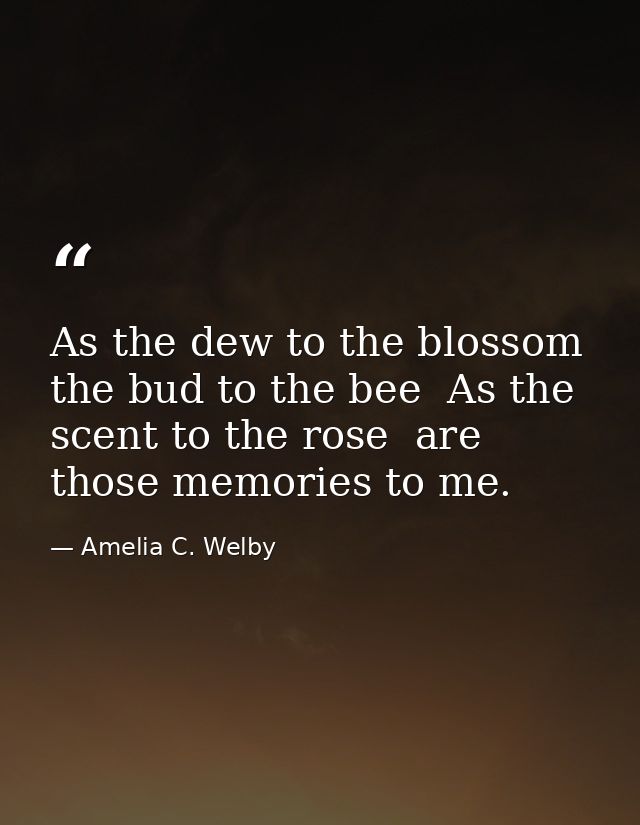 As the dew to the blossom  the bud to the bee  As the scent to the rose  are those memories to me. — Amelia C. Welby