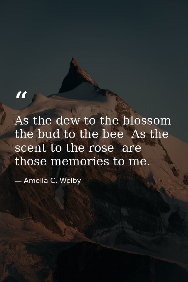 As the dew to the blossom  the bud to the bee  As the scent to the rose  are those memories to me. — Amelia C. Welby