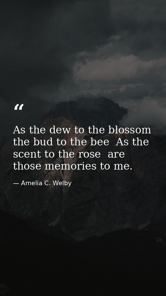 As the dew to the blossom  the bud to the bee  As the scent to the rose  are those memories to me. — Amelia C. Welby