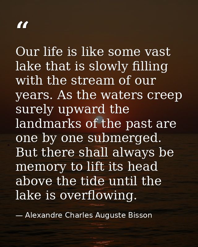 Our life is like some vast lake that is slowly filling with the stream of our years. As the waters creep surely upward t — Alexandre Charles Auguste Bisson