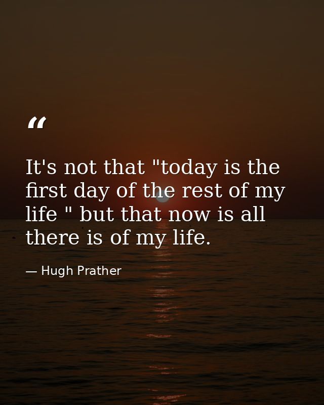 It's not that "today is the first day of the rest of my life " but that now is all there is of my life. — Hugh Prather