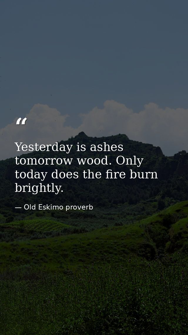 Yesterday is ashes  tomorrow wood. Only today does the fire burn brightly. — Old Eskimo proverb