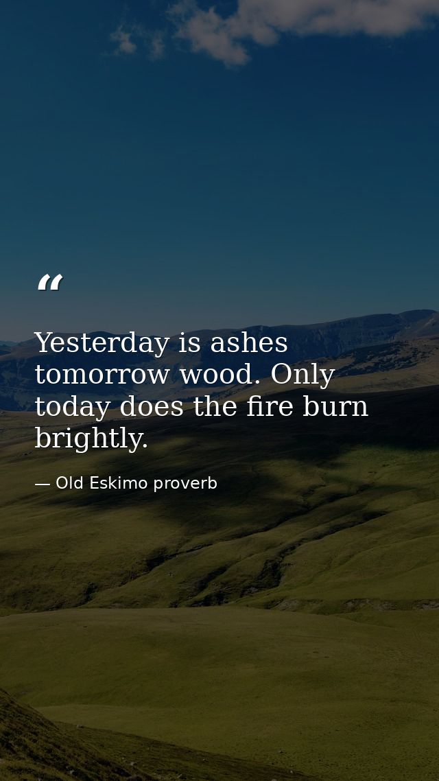 Yesterday is ashes  tomorrow wood. Only today does the fire burn brightly. — Old Eskimo proverb