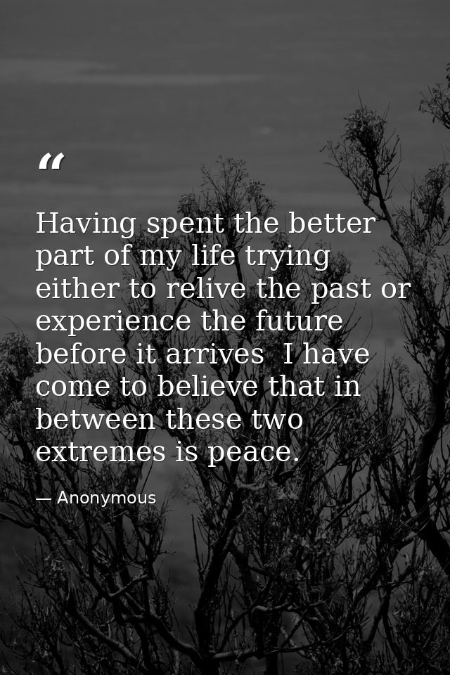 Having spent the better part of my life trying either to relive the past or experience the future before it arrives  I h — Anonymous