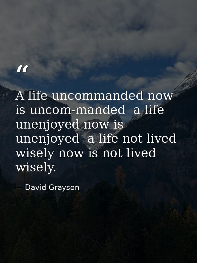 A life uncommanded now is uncom-manded  a life unenjoyed now is unenjoyed  a life not lived wisely now is not lived wise — David Grayson