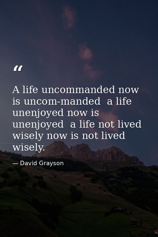 A life uncommanded now is uncom-manded  a life unenjoyed now is unenjoyed  a life not lived wisely now is not lived wise — David Grayson