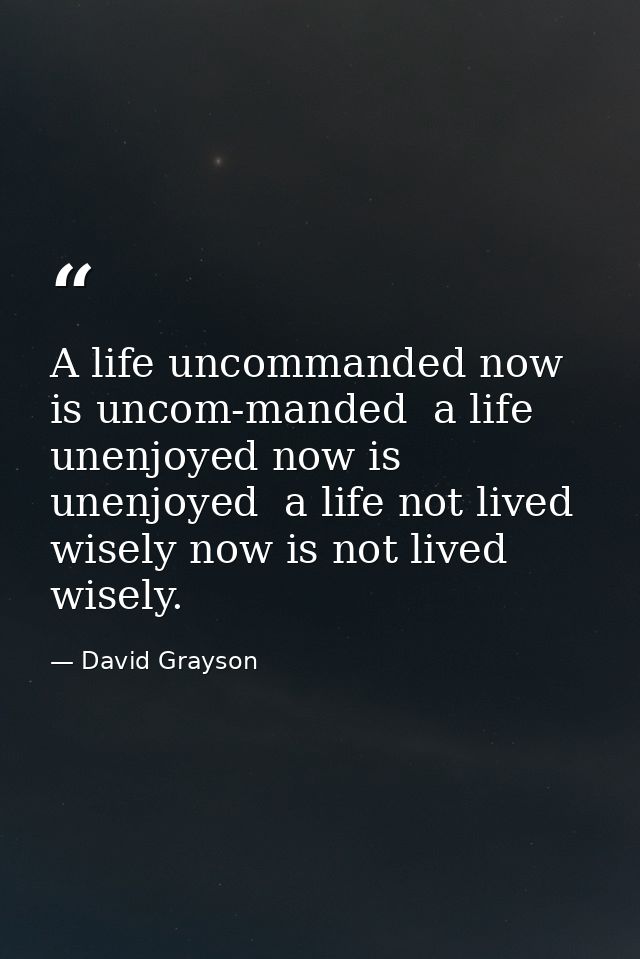 A life uncommanded now is uncom-manded  a life unenjoyed now is unenjoyed  a life not lived wisely now is not lived wise — David Grayson