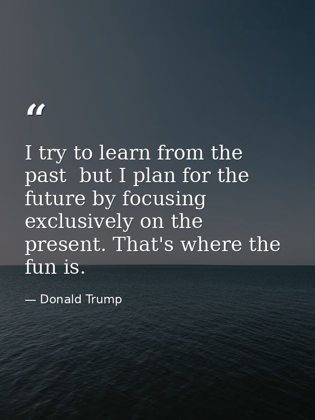 I try to learn from the past  but I plan for the future by focusing exclusively on the present. That's where the fun is. — Donald Trump
