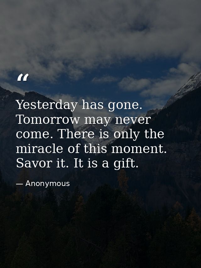 Yesterday has gone. Tomorrow may never come. There is only the miracle of this moment. Savor it. It is a gift. — Anonymous