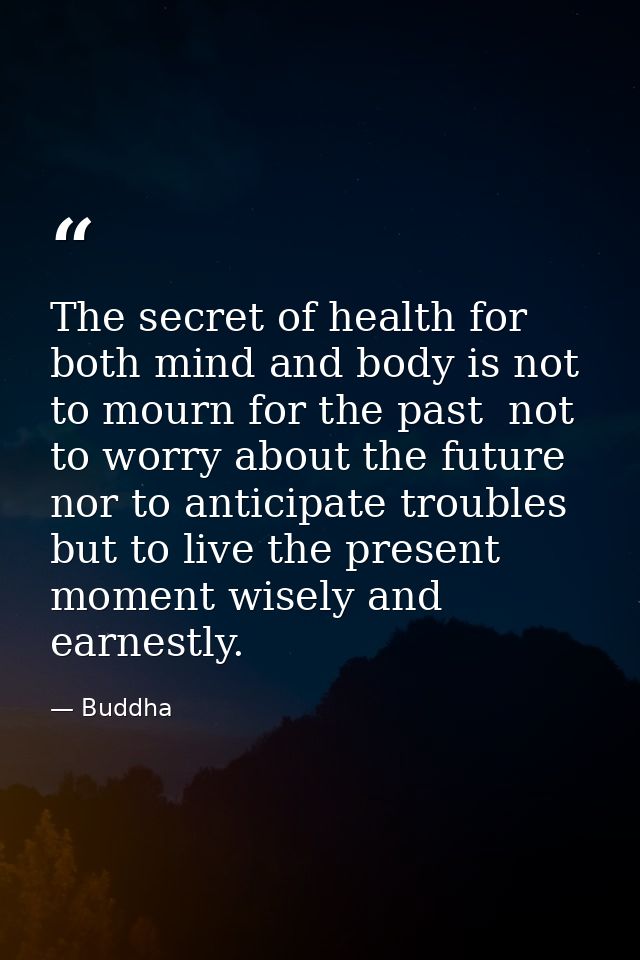 The secret of health for both mind and body is not to mourn for the past  not to worry about the future  nor to anticipa — Buddha