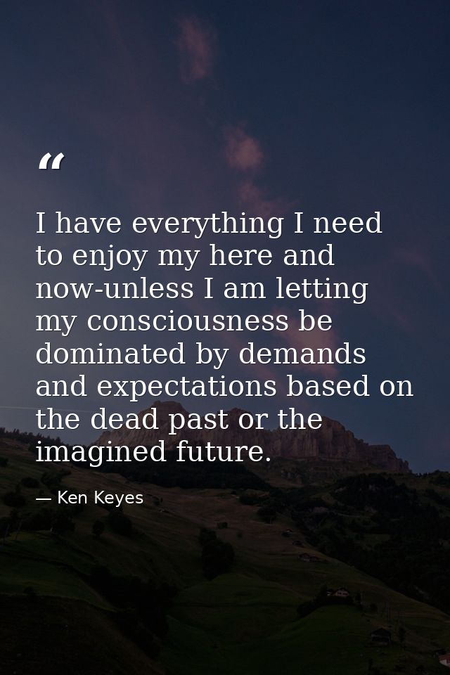I have everything I need to enjoy my here and now-unless I am letting my consciousness be dominated by demands and expec — Ken Keyes