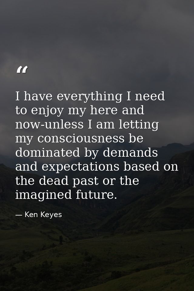 I have everything I need to enjoy my here and now-unless I am letting my consciousness be dominated by demands and expec — Ken Keyes