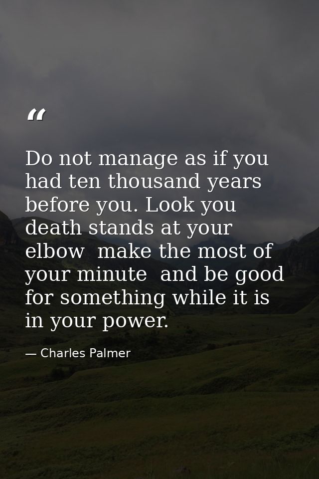 Do not manage as if you had ten thousand years before you. Look you  death stands at your elbow  make the most of your m — Charles Palmer