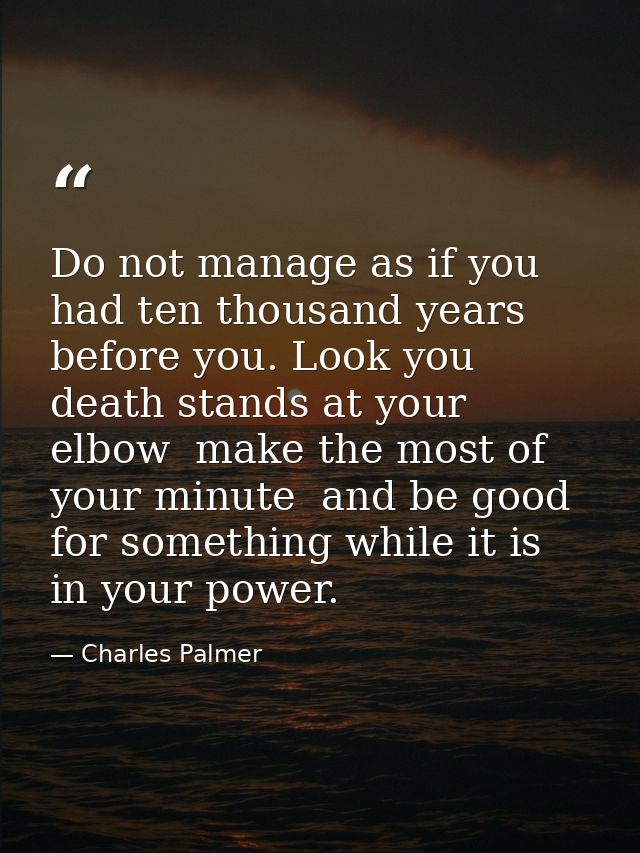 Do not manage as if you had ten thousand years before you. Look you  death stands at your elbow  make the most of your m — Charles Palmer