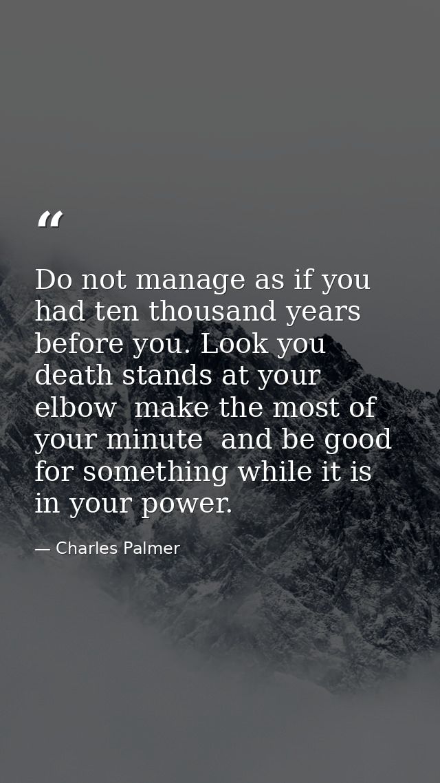 Do not manage as if you had ten thousand years before you. Look you  death stands at your elbow  make the most of your m — Charles Palmer