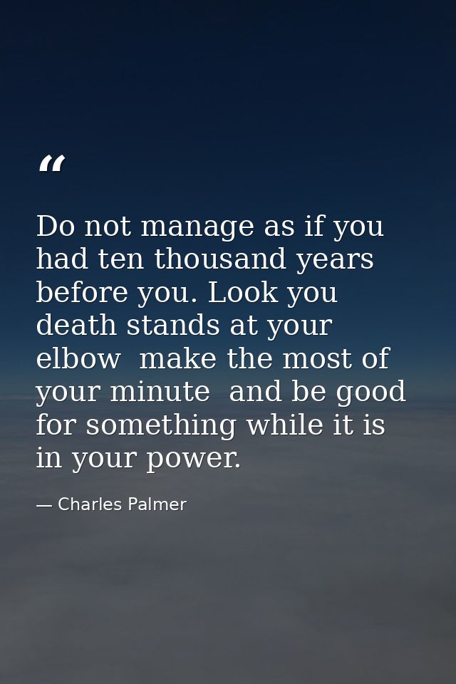Do not manage as if you had ten thousand years before you. Look you  death stands at your elbow  make the most of your m — Charles Palmer