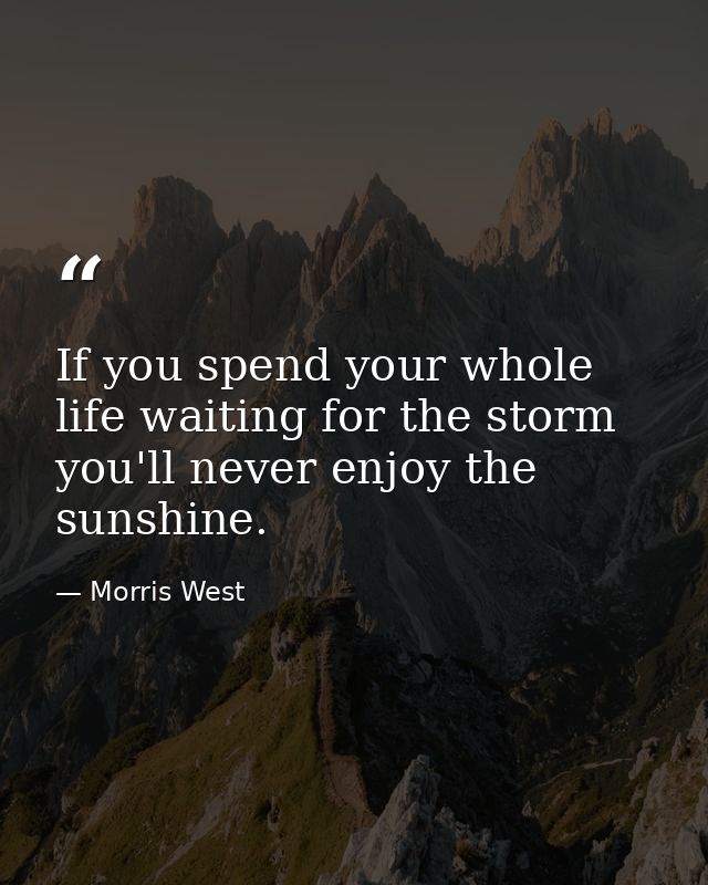 If you spend your whole life waiting for the storm  you'll never enjoy the sunshine. — Morris West