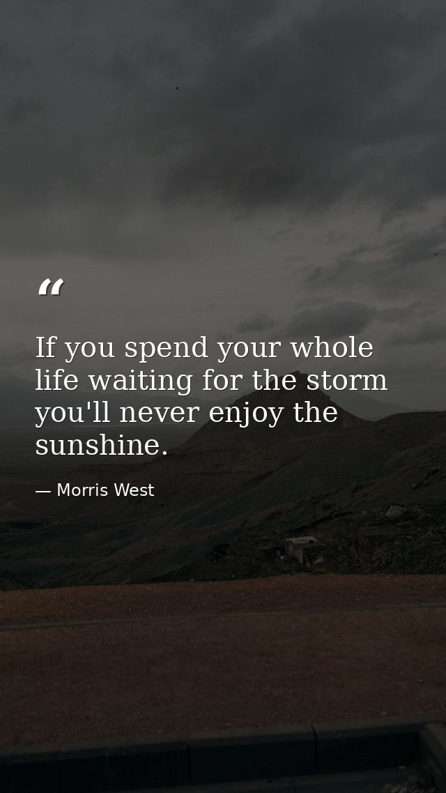 If you spend your whole life waiting for the storm  you'll never enjoy the sunshine. — Morris West