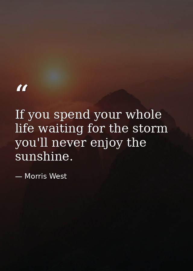 If you spend your whole life waiting for the storm  you'll never enjoy the sunshine. — Morris West