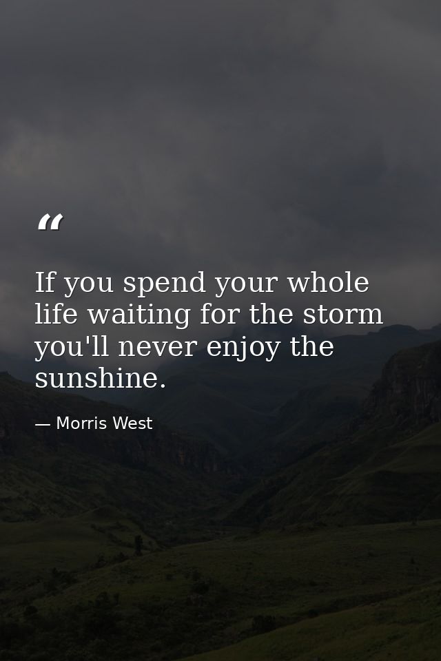 If you spend your whole life waiting for the storm  you'll never enjoy the sunshine. — Morris West