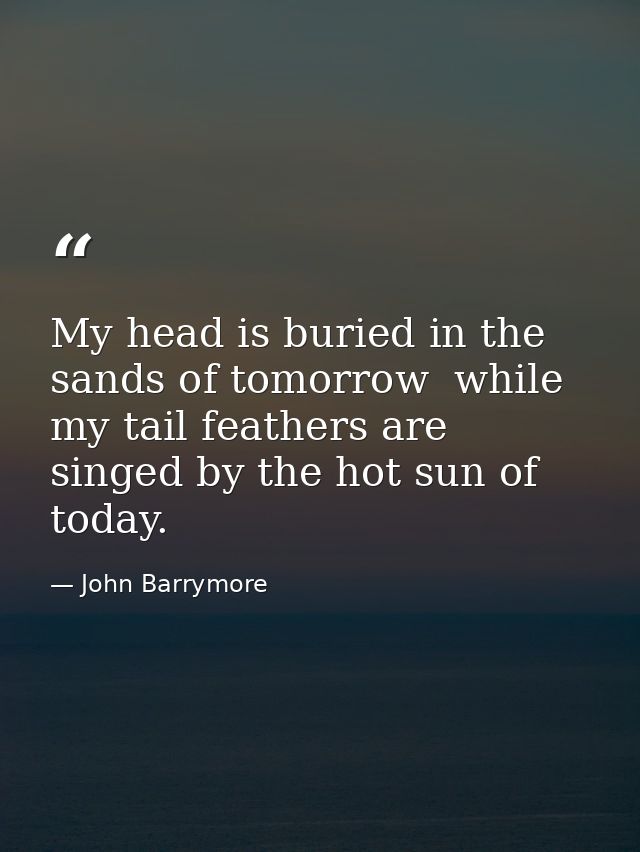 My head is buried in the sands of tomorrow  while my tail feathers are singed by the hot sun of today. — John Barrymore