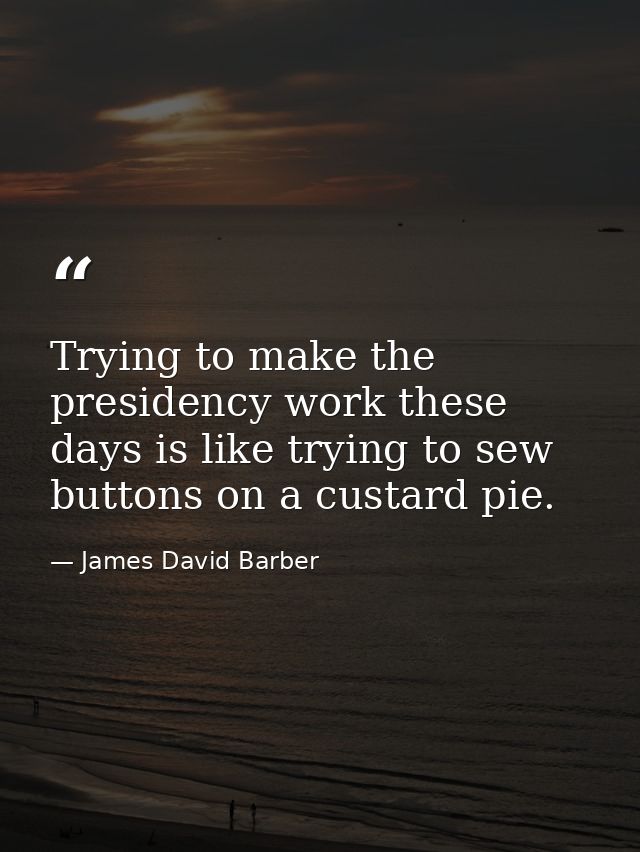 Trying to make the presidency work these days is like trying to sew buttons on a custard pie. — James David Barber