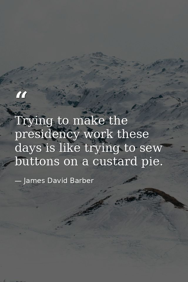 Trying to make the presidency work these days is like trying to sew buttons on a custard pie. — James David Barber