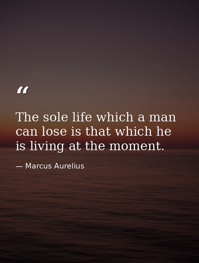 The sole life which a man can lose is that which he is living at the moment. — Marcus Aurelius