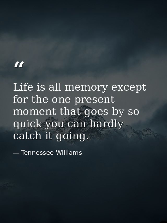 Life is all memory except for the one present moment that goes by so quick you can hardly catch it going. — Tennessee Williams