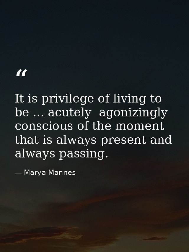 It is privilege of living to be ... acutely  agonizingly conscious of the moment that is always present and always passi — Marya Mannes