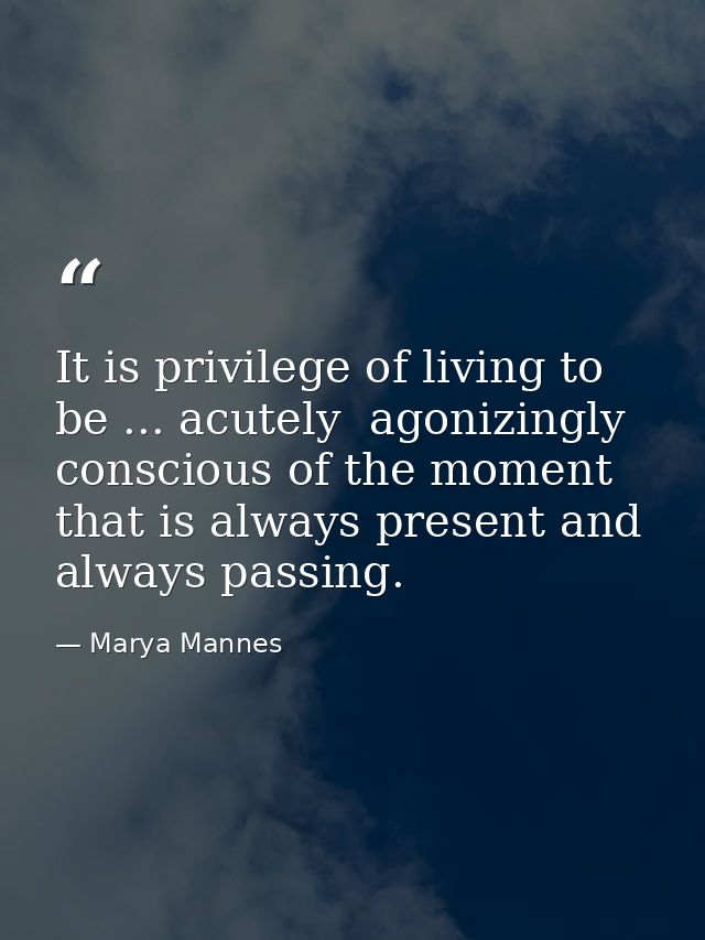 It is privilege of living to be ... acutely  agonizingly conscious of the moment that is always present and always passi — Marya Mannes