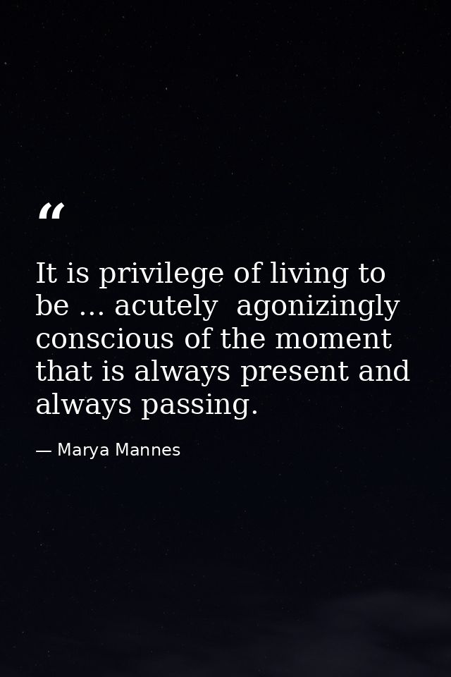 It is privilege of living to be ... acutely  agonizingly conscious of the moment that is always present and always passi — Marya Mannes