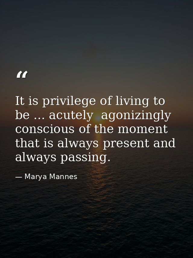 It is privilege of living to be ... acutely  agonizingly conscious of the moment that is always present and always passi — Marya Mannes