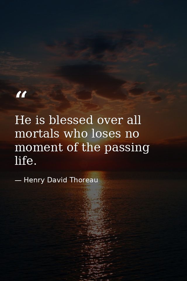 He is blessed over all mortals who loses no moment of the passing life. — Henry David Thoreau