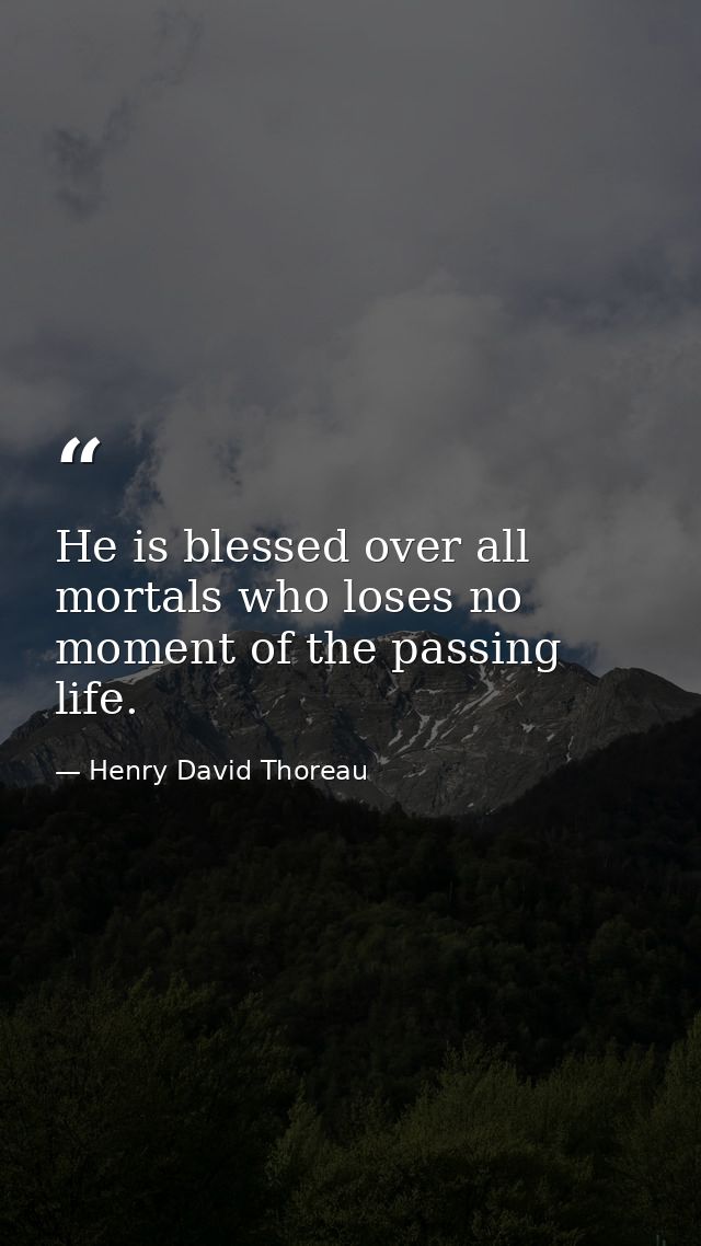 He is blessed over all mortals who loses no moment of the passing life. — Henry David Thoreau