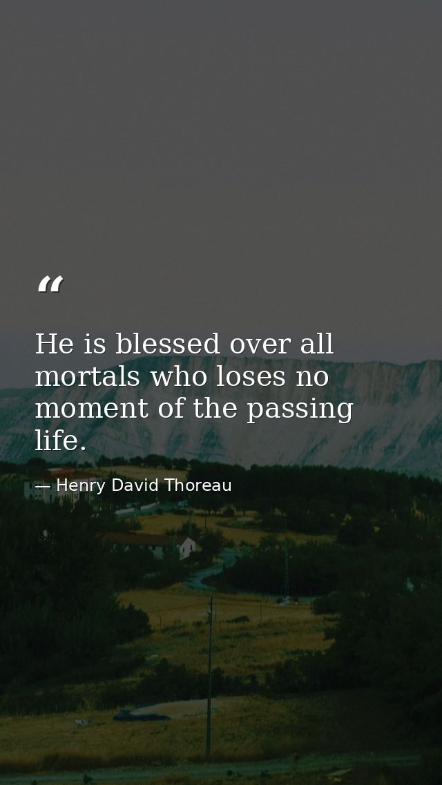 He is blessed over all mortals who loses no moment of the passing life. — Henry David Thoreau