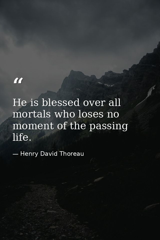 He is blessed over all mortals who loses no moment of the passing life. — Henry David Thoreau