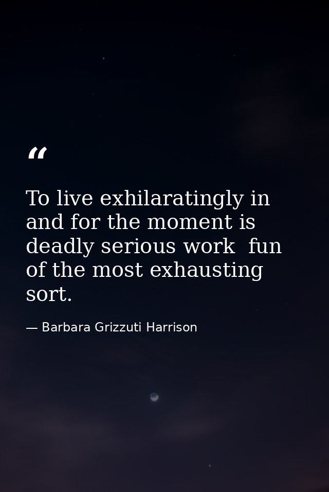 To live exhilaratingly in and for the moment is deadly serious work  fun of the most exhausting sort. — Barbara Grizzuti Harrison