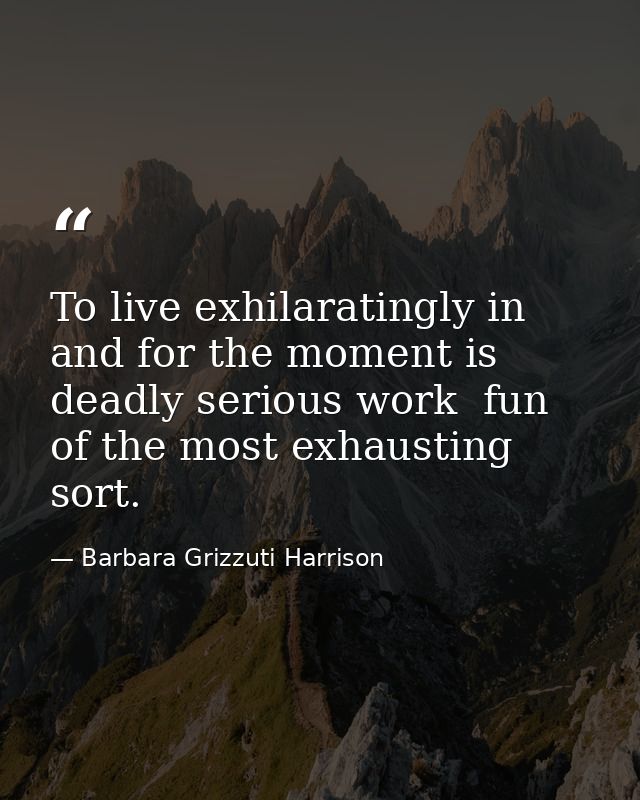 To live exhilaratingly in and for the moment is deadly serious work  fun of the most exhausting sort. — Barbara Grizzuti Harrison