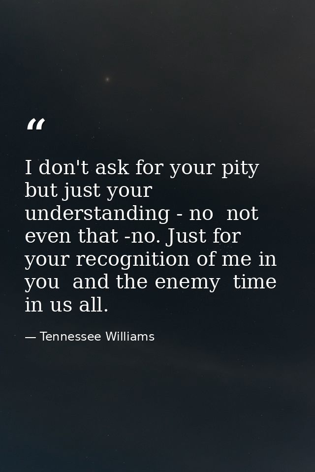 I don't ask for your pity  but just your understanding - no  not even that -no. Just for your recognition of me in you   — Tennessee Williams