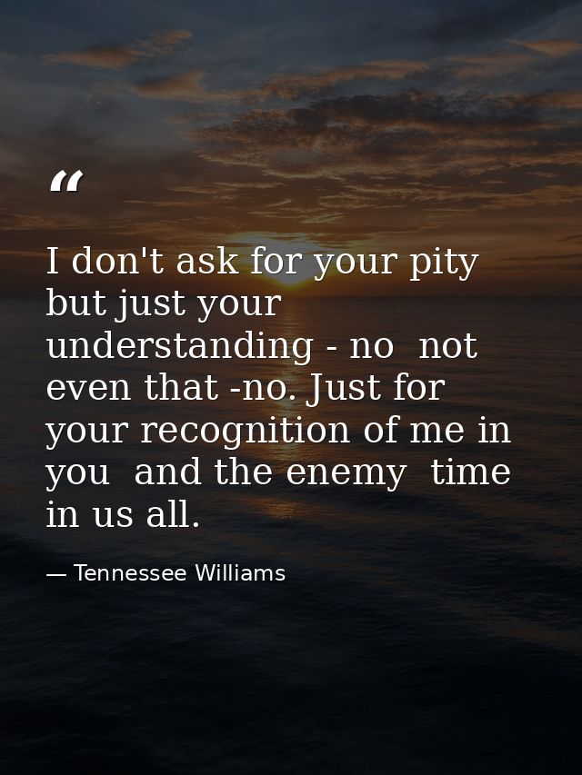 I don't ask for your pity  but just your understanding - no  not even that -no. Just for your recognition of me in you   — Tennessee Williams